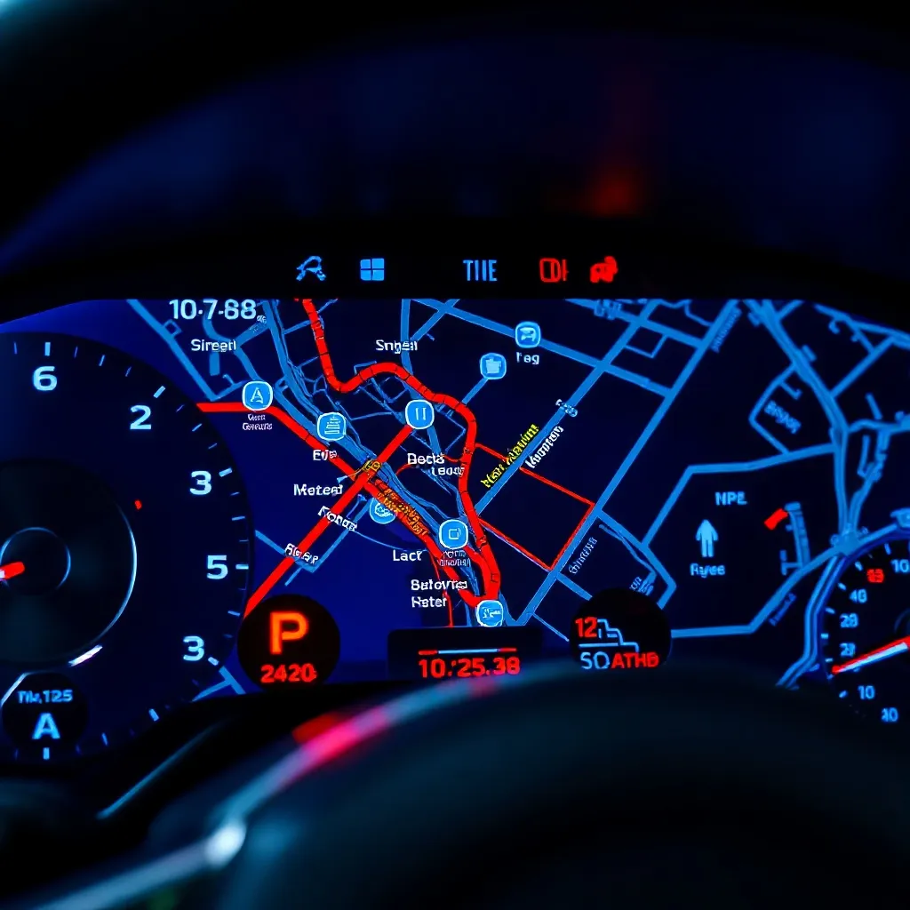 A close-up of a high-tech vehicle dashboard showing a digita