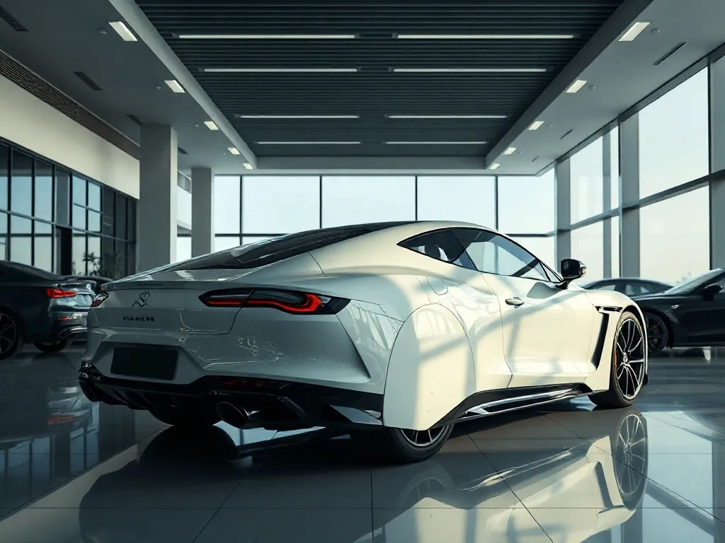 A high-end modern car showroom with sleek lines and professi
