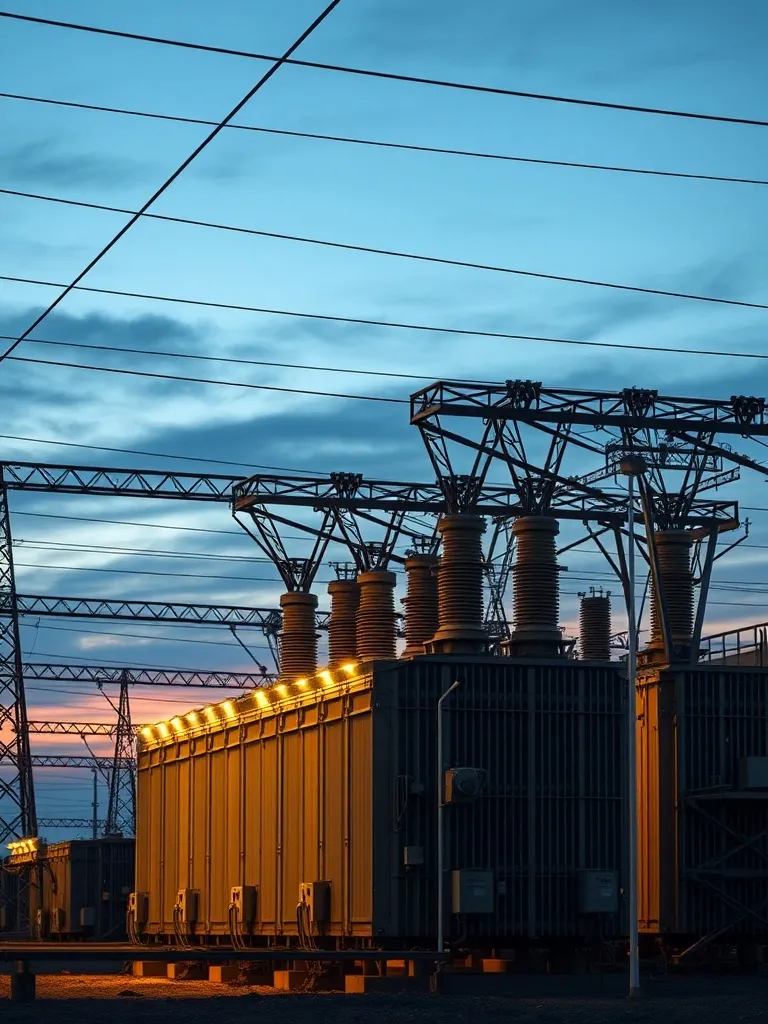 Industrial electrical transformer station with high voltage
